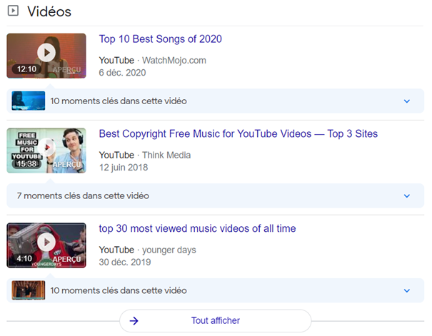 video featured snippet