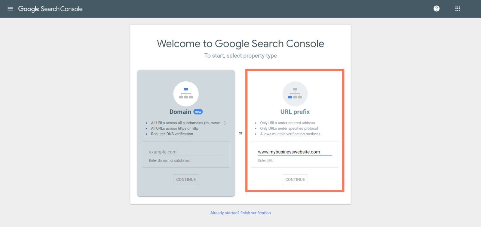 Accueil Google Search Console 