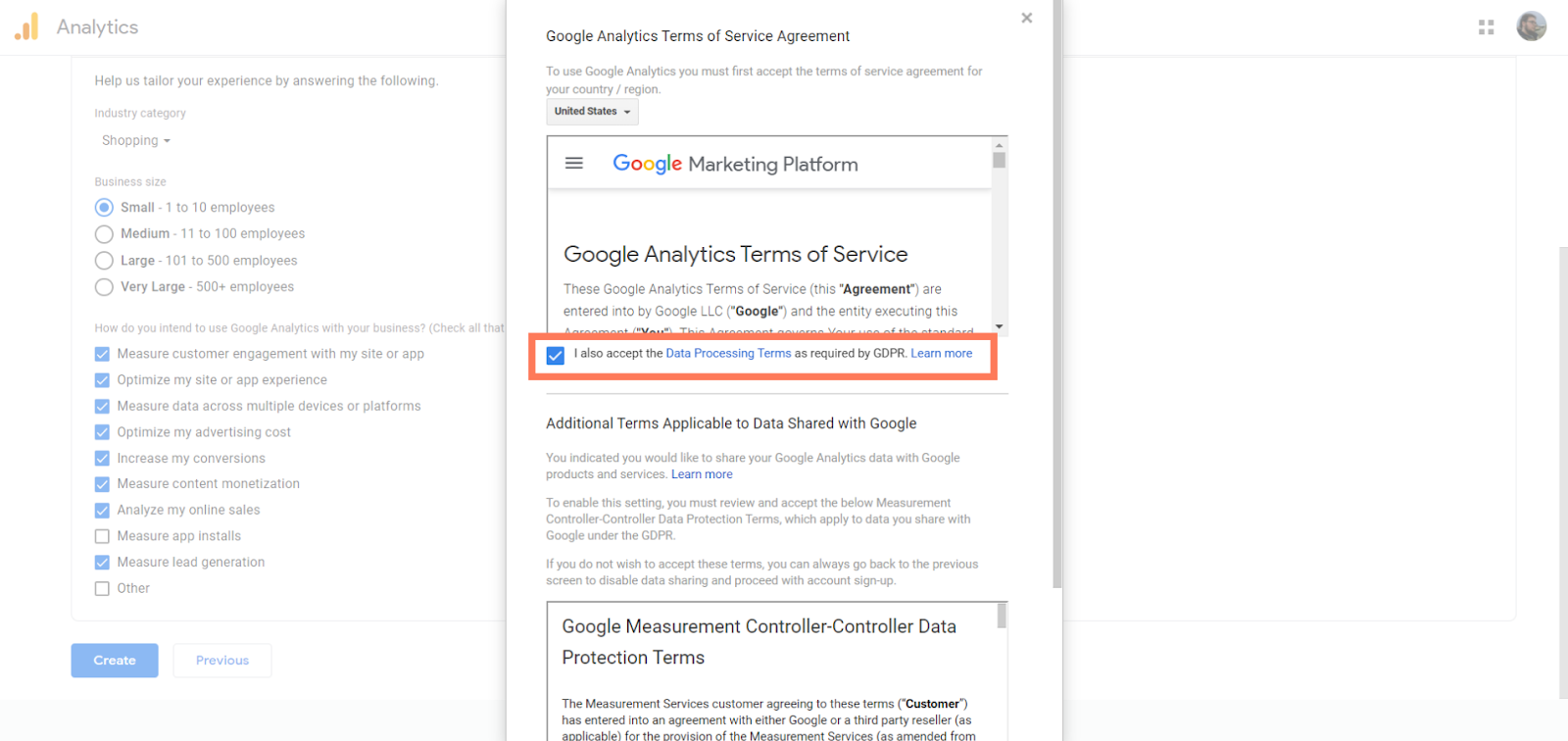 Conditions d'utilisation Google Analytics
