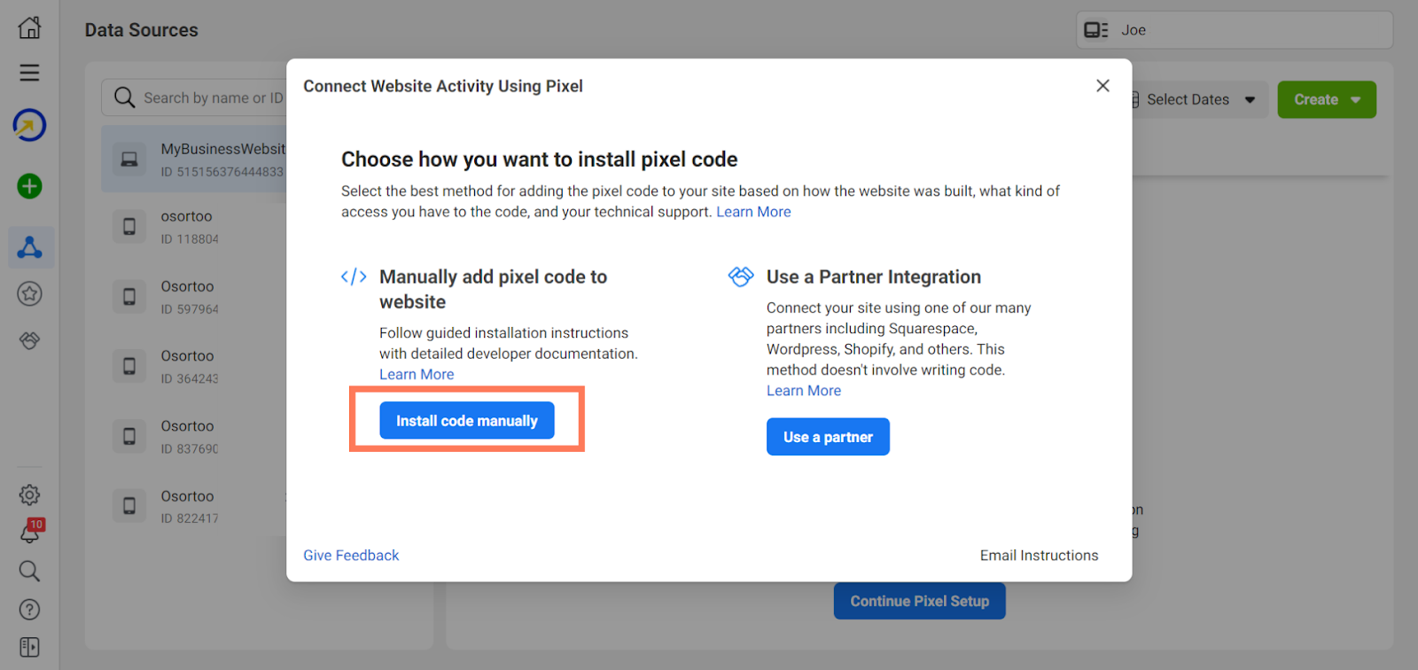 Facebook Pixel Code installation