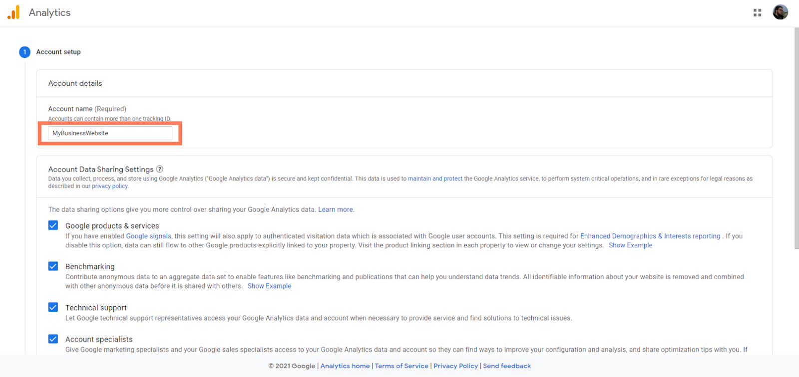 Google analytics account setup