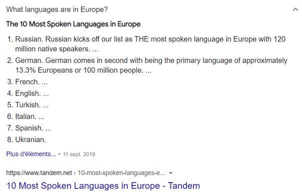 liste featured snippet